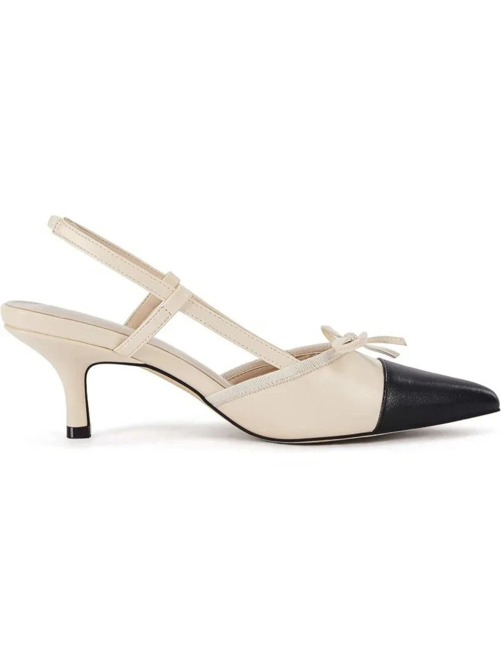 Women's Beige Slingback Kitten Low Heels Bow Closed Pointed Toe Dress Shoes